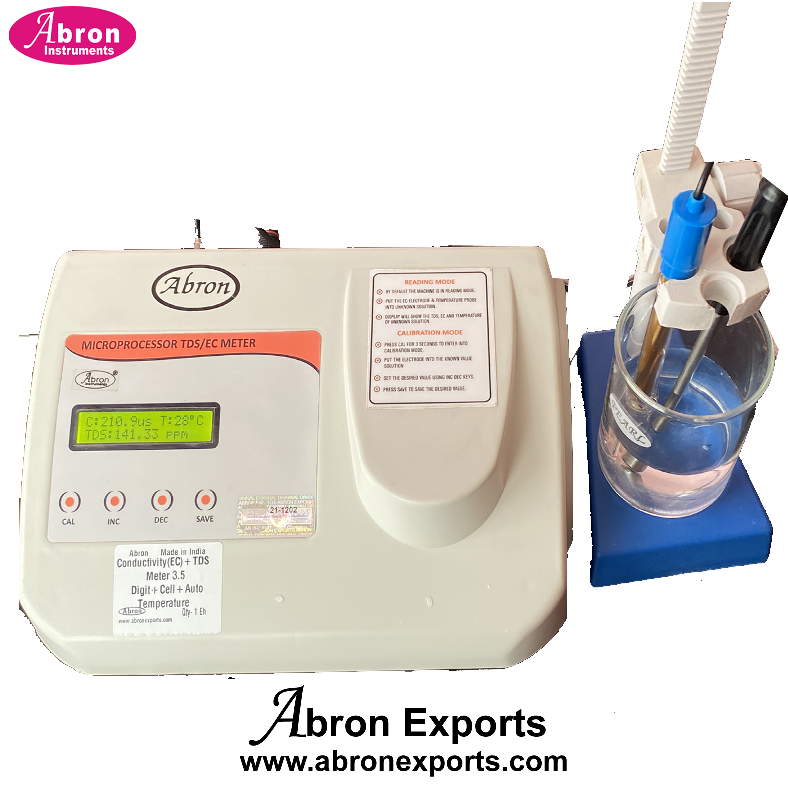 Digital Conductivity Cum TDS Meter Range 16x2 alpha numeric LCD backlit display TDS 0-1000 ppt x 0.1PPT  conductivity 1000m s x 0.1 Abron AC-301CT
